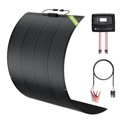200W Solarpanel-Kit für Wohnwagen, Wohnmobil, Campervan mit semi-flexiblem Solarpanel und IP67 5-Stufen-Ladung PWM-Solarregler für AGM, GEL, WET, CALCIUM, LiFePO4 und LTO Batterien